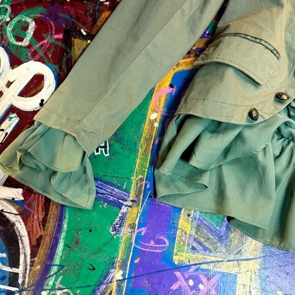 Free People Ruffle-Trim Military-Style Jacket in Sage Green -  Size XS - Picture 3 of 14